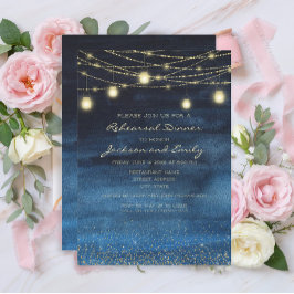 ネイビーブルー金ゴールドストリングライトリハーサルディナー 招待状