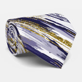 ネイビーブルー金ゴールドストリークモダン抽象芸術 ネクタイ (ロール)