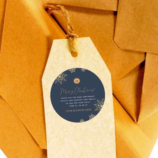 ネイビーブルー金ゴールドスノーフレークカスタムビジネスロゴクリスマス ラウンドシール