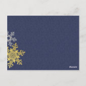 ネイビーブルー金ゴールドスノーフレーク冬のウェディングテーブルカード ポストカード (裏面)