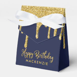 ネイビーブルー金ゴールドスパークルグリッタードリップス誕生日 フェイバーボックス
