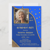 ネイビーブルー金ゴールドスパークルス写真リタイアメントパーティー 招待状 (正面)