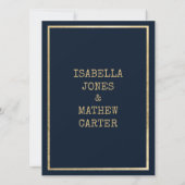 ネイビーブルー金ゴールドタイプライターフォントラスチック結婚ス 招待状 (裏面)