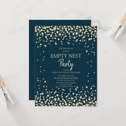 ネイビーブルー金ゴールドダイヤモンドグリッター空の巣パーティー カード (正面/裏面インサイチュ)