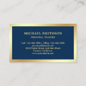 ネイビーブルー金ゴールドダンベルフィットネスパーソナルトレーナー 名刺 (裏面)