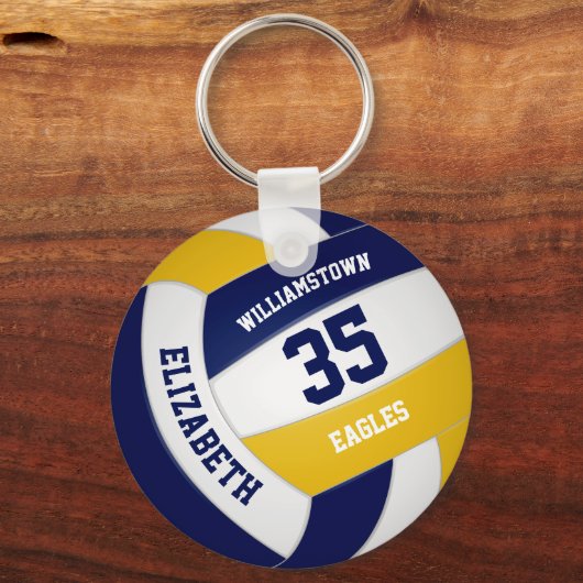 ネイビーブルー金ゴールドチームカラー女の子は男の子バレーボール キーホルダー (正面)