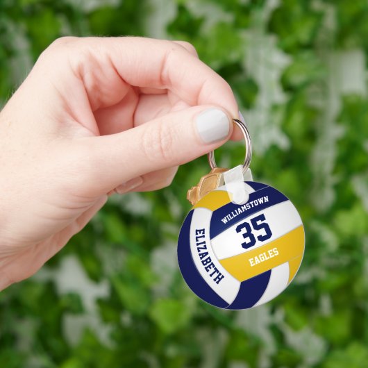 ネイビーブルー金ゴールドチームカラー女の子は男の子バレーボール キーホルダー (手)