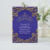 ネイビーブルー金ゴールドティアラRSVPすべての目的 出欠カード (スタンド正面)