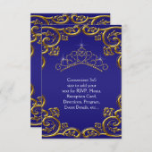 ネイビーブルー金ゴールドティアラRSVPすべての目的 出欠カード (正面/裏面)