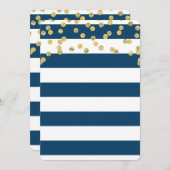 ネイビーブルー金ゴールドドストライプットリハーサルディナーパーティー 招待状 (正面/裏面)