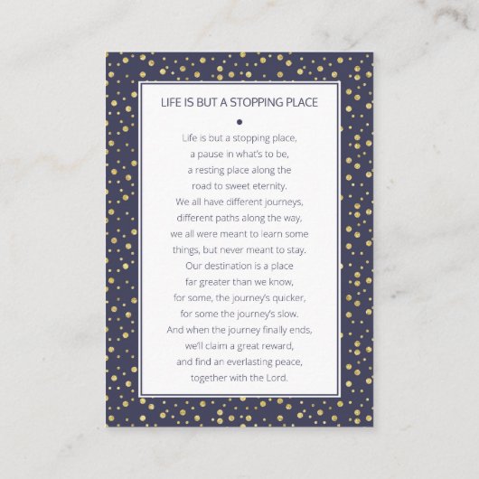 ネイビーブルー金ゴールドドット葬儀祈りの言葉カードと写真 エンクロージャーカード (裏面)