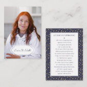 ネイビーブルー金ゴールドドット葬儀祈りの言葉カードと写真 エンクロージャーカード (正面/裏面)