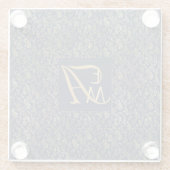 ネイビーブルー金ゴールドニュー結婚スモノグラムDecor ガラスコースター (裏面)