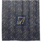 ネイビーブルー金ゴールドニュー結婚スモノグラムDecor シャワーカーテン (正面)