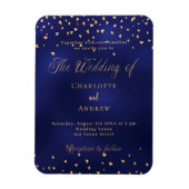 ネイビーブルー金ゴールドハート高級結婚式招待状 マグネット (縦)