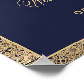 ネイビーブルー金ゴールドバラがサイン結婚へようこそ ポスター (角)