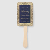 ネイビーブルー金ゴールドバラヴィンテージウェディングプログラム ハンドファン (正面)