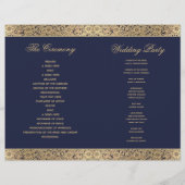 ネイビーブルー金ゴールドバラヴィンテージ折り畳み結婚式 プログラム (裏面)