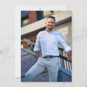 ネイビーブルー金ゴールドバルーン写真40歳の誕生日パーティー 招待状 (裏面)