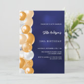 ネイビーブルー金ゴールドバルーン誕生日 招待状 (スタンド正面)