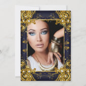 ネイビーブルー金ゴールドバースデーパーティーフォトダイヤモンドジェム 招待状 (裏面)