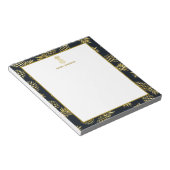 ネイビーブルー金ゴールドパイナップルパターンモノグラム ノートパッド (アングル)