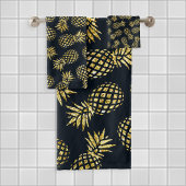 ネイビーブルー金ゴールドパイナップルパターン バスタオルセット