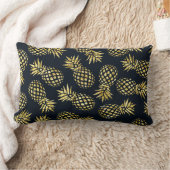 ネイビーブルー金ゴールドパイナップルパターン ランバークッション (ブランケット)