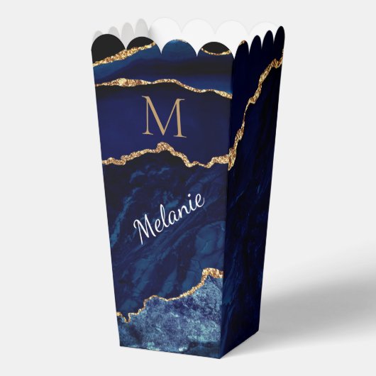 ネイビーブルー金ゴールドパーソナライズされたポップコーンボックス フェイバーボックス (正面)