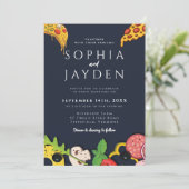 ネイビーブルー金ゴールドピザシモダンッミニマルチ 招待状 (スタンド正面)