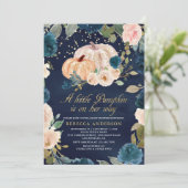 ネイビーブルー金ゴールドピーチフローラパンプキンベイビーシャワー 招待状 (スタンド正面)