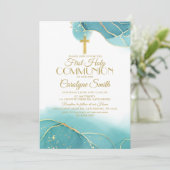 ネイビーブルー金ゴールドファーストホーリーコミュニオン招待状 招待状 (スタンド正面)