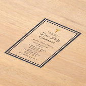 ネイビーブルー金ゴールドファースト聖体拝領ボーイズ アクリル招待状 (レイダウン)