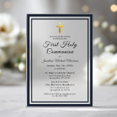 ネイビーブルー金ゴールドファースト聖体拝領ボーイズ アクリル招待状