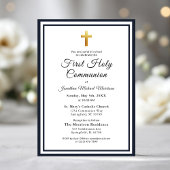 ネイビーブルー金ゴールドファースト聖体拝領ボーイズ 招待状