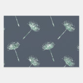 ネイビーブルー金ゴールドフェイクグリッタータンデリオン花 ラッピングペーパーシート (正面3)