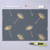 ネイビーブルー金ゴールドフェイクグリッタータンデリオン花 薄葉紙 (クラフト)