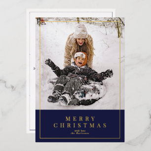 ネイビーブルー金ゴールドフォイルMerry Christmas family photo 箔シーズンカード