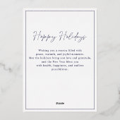 ネイビーブルー金ゴールドフォイルMerry Christmas family photo 箔シーズンカード (裏面)