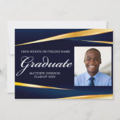 ネイビーブルー金ゴールドフォーマル写真幾何学卒業 案内状 (正面)