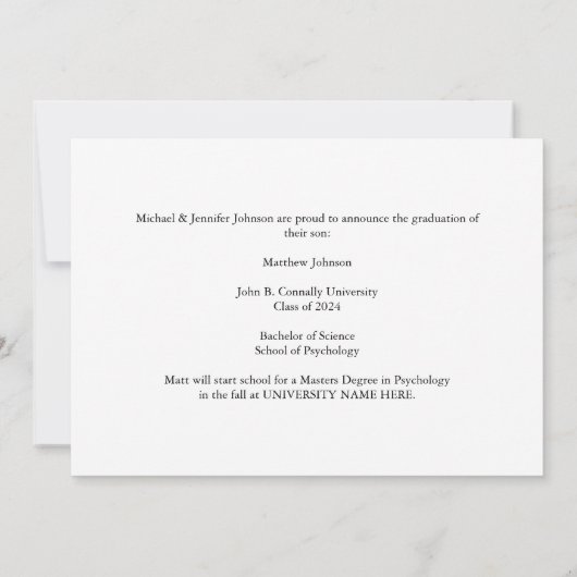 ネイビーブルー金ゴールドフォーマル写真幾何学卒業 案内状 (裏面)