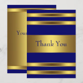 ネイビーブルー金ゴールドフラットサンキューカード サンキューカード (正面/裏面)