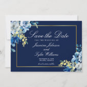 ネイビーブルー金ゴールドフローラエレガント夕べ セーブザデート (正面)