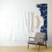 ネイビーブルー金ゴールドフローラキンセアニェラ写真背景 タペストリー (インサイチュ(横))