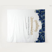 ネイビーブルー金ゴールドフローラキンセアニェラ写真背景 タペストリー (正面(横))