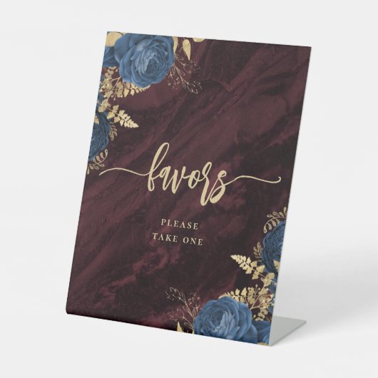 ネイビーブルー金ゴールドフローラブルゴーニュ結婚式の引き出物 台座サイン (正面)