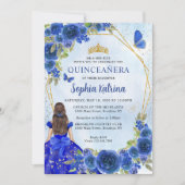 ネイビーブルー金ゴールドフローラプリンセスキンセニェラ写真 招待状 (正面)