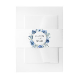 ネイビーブルー金ゴールドフローラモダン水結婚色 招待状ベリーバンド