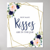 ネイビーブルー金ゴールドフローラ数キス記号 ポスター (正面)