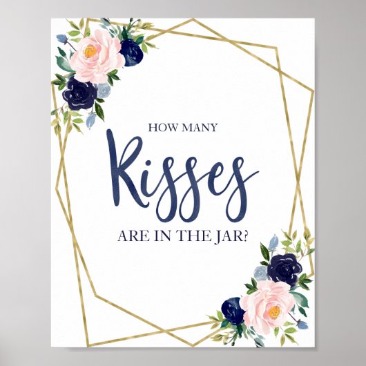 ネイビーブルー金ゴールドフローラ数キス記号 ポスター (正面)